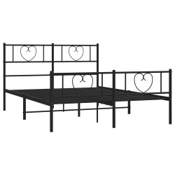 Cadre de lit métal sans matelas avec pied de lit noir 135x190cm 