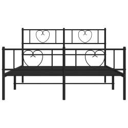 Cadre de lit métal sans matelas avec pied de lit noir 135x190cm 