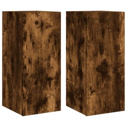 Meubles TV muraux et lumières LED 2pcs chêne fumé 30,5x35x70 cm 