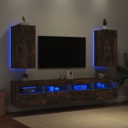 Meubles TV muraux et lumières LED 2pcs chêne fumé 30,5x35x70 cm 