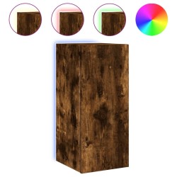 Meubles TV muraux et lumières LED 2pcs chêne fumé 30,5x35x70 cm 