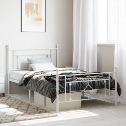 Cadre de lit métal sans matelas et pied de lit blanc 107x203 cm 