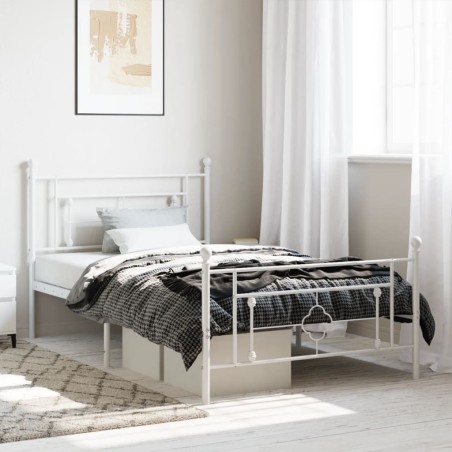 Cadre de lit métal sans matelas et pied de lit blanc 107x203 cm 