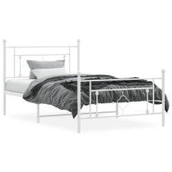 Cadre de lit métal sans matelas et pied de lit blanc 107x203 cm 