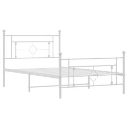 Cadre de lit métal sans matelas et pied de lit blanc 107x203 cm 
