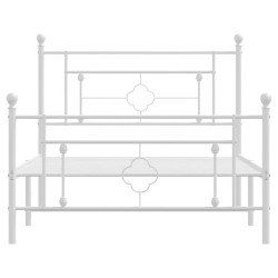 Cadre de lit métal sans matelas et pied de lit blanc 107x203 cm 