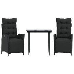 Ensemble à manger de jardin avec coussins 3 pcs Noir 