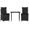 Ensemble à manger de jardin avec coussins 3 pcs Noir 