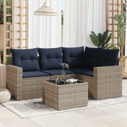 Salon de jardin 5 pcs avec coussins gris résine tressée 
