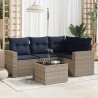 Salon de jardin 5 pcs avec coussins gris résine tressée 