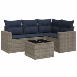 Salon de jardin 5 pcs avec coussins gris résine tressée 