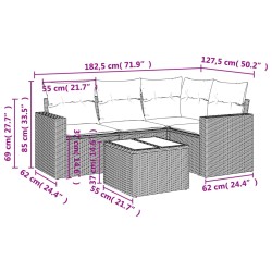 Salon de jardin 5 pcs avec coussins gris résine tressée 