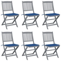 Chaises pliables d'extérieur lot de 6 et coussins Bois d'acacia 