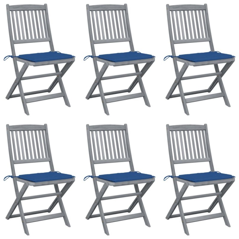 Chaises pliables d'extérieur lot de 6 et coussins Bois d'acacia 