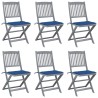 Chaises pliables d'extérieur lot de 6 et coussins Bois d'acacia 