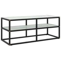 Meuble TV noir avec verre marbre blanc 100x40x40 cm 