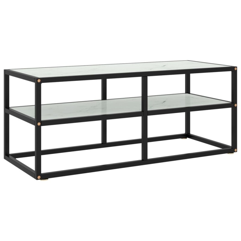 Meuble TV noir avec verre marbre blanc 100x40x40 cm Meuble TV noir avec verre marbre blanc 100x40x40 cm
