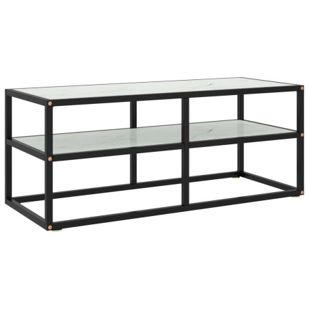 Meuble TV noir avec verre marbre blanc 100x40x40 cm 