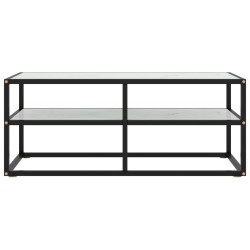 Meuble TV noir avec verre marbre blanc 100x40x40 cm 