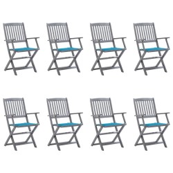 Chaises pliables d'extérieur lot de 8 et coussins Bois d'acacia 