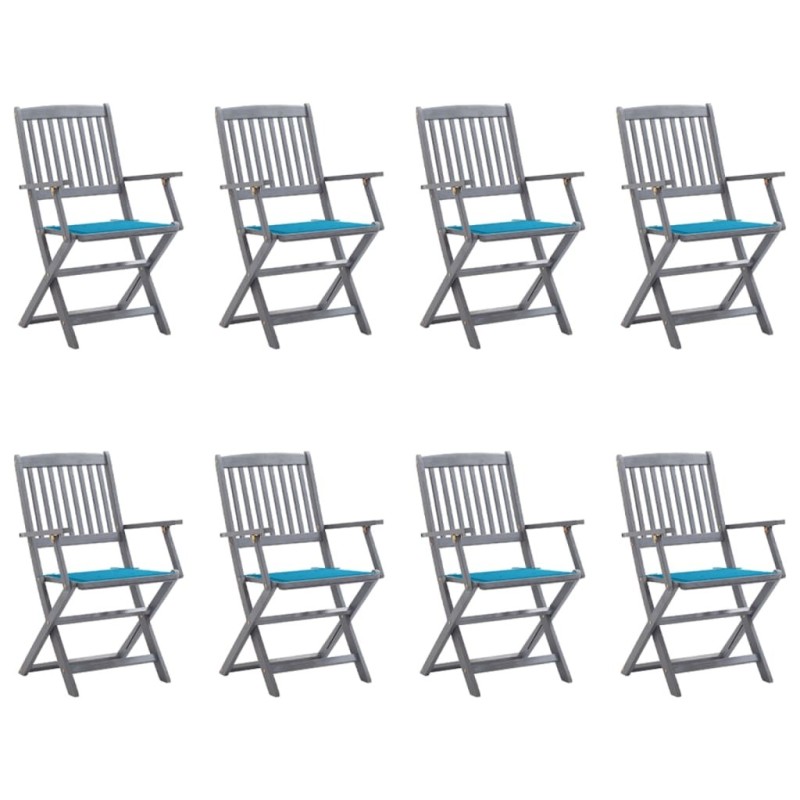 Chaises pliables d'extérieur lot de 8 et coussins Bois d'acacia 