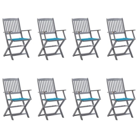 Chaises pliables d'extérieur lot de 8 et coussins Bois d'acacia 