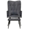 Chaise à oreilles avec repose-pied Gris Cuir véritable 