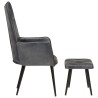 Chaise à oreilles avec repose-pied Gris Cuir véritable 