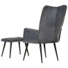 Chaise à oreilles avec repose-pied Gris Cuir véritable 