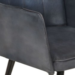 Chaise à oreilles avec repose-pied Gris Cuir véritable 