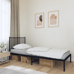 Cadre de lit métal sans matelas avec tête de lit noir 90x200 cm 