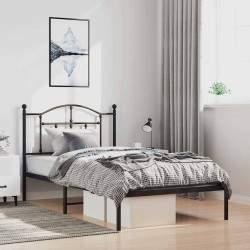 Cadre de lit métal sans matelas avec tête de lit noir 100x190cm 