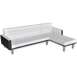 Canapé-lit en L en cuir synthétique blanc et noir 