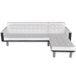 Canapé-lit en L en cuir synthétique blanc et noir 