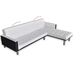 Canapé-lit en L en cuir synthétique blanc et noir 