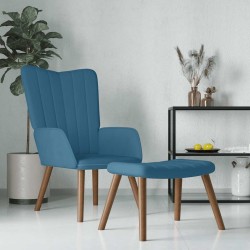 Chaise de relaxation avec repose-pied Bleu Velours 