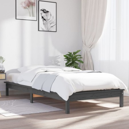 Cadre de lit sans matelas gris 100x200 cm bois massif 