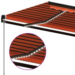 Auvent manuel rétractable avec LED 450x350 cm Orange et marron 