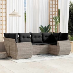 Salon de jardin 6 pcs avec coussins gris clair résine tressée 