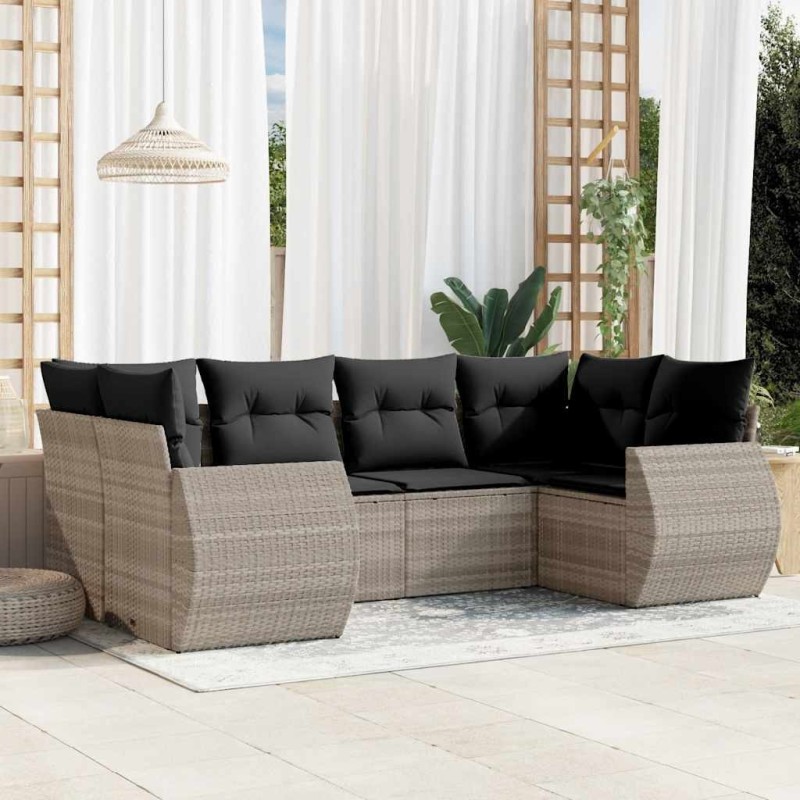 Salon de jardin 6 pcs avec coussins gris clair résine tressée 