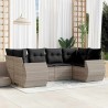 Salon de jardin 6 pcs avec coussins gris clair résine tressée 