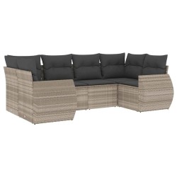 Salon de jardin 6 pcs avec coussins gris clair résine tressée 