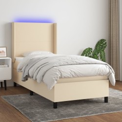 Sommier à lattes de lit matelas et LED Crème 90x200 cm Tissu 