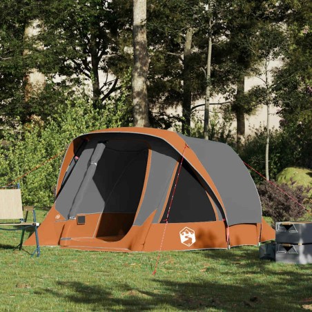 Tente de camping de cabine 4 personnes gris orange imperméable 