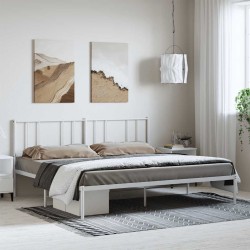 Cadre de lit métal sans matelas et tête de lit blanc 183x213 cm 