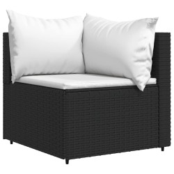 Canapé d'angle de jardin avec coussins Noir Résine tressée 