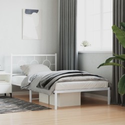 Cadre de lit métal sans matelas et tête de lit blanc 107x203 cm 
