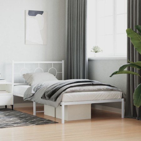 Cadre de lit métal sans matelas et tête de lit blanc 107x203 cm 