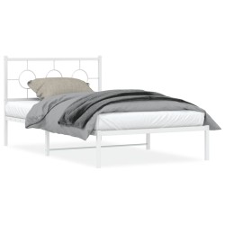 Cadre de lit métal sans matelas et tête de lit blanc 107x203 cm 