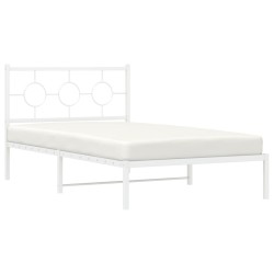 Cadre de lit métal sans matelas et tête de lit blanc 107x203 cm 